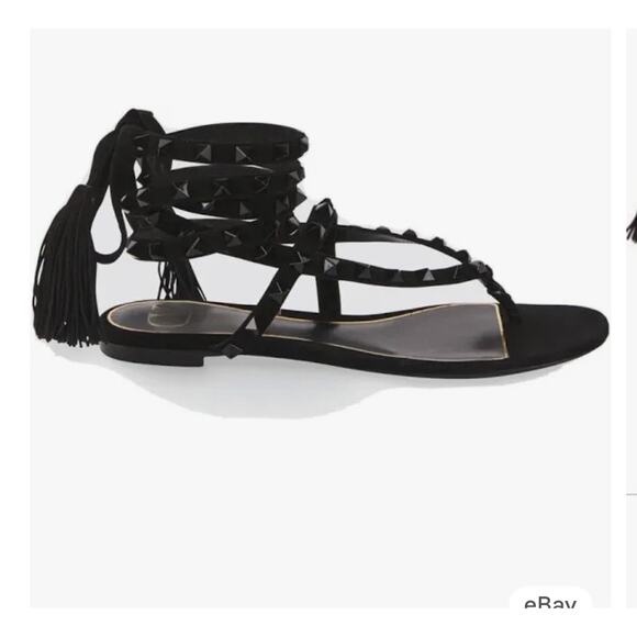 Valentino Garavani Black Rockstud Tassel Leather Sandals – Size 37.5 (7.5 US) - Picture 1 of 6